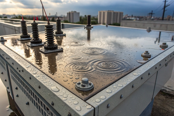 Water accumulation on transformer top transformer with water pooling