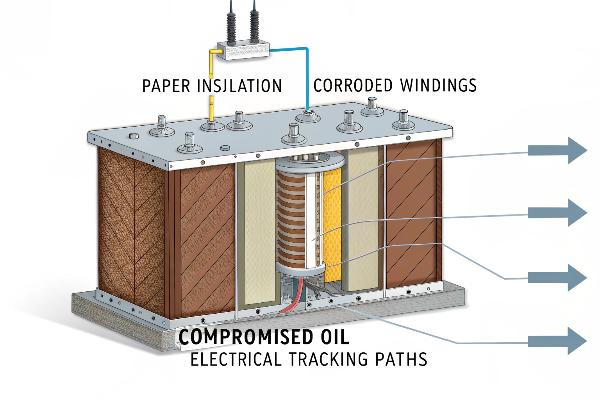 Internal water damage in transformer water damage inside transformer