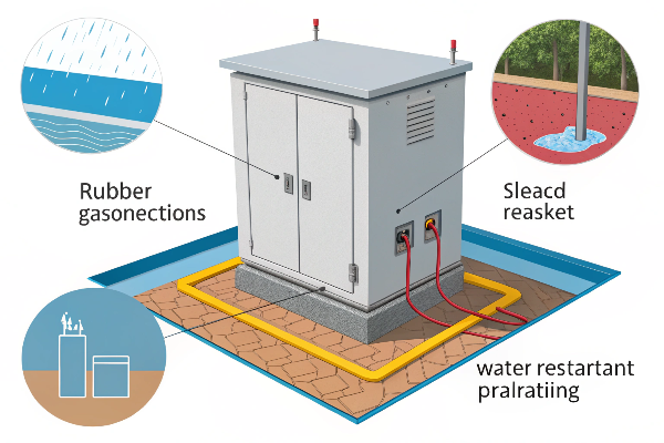 Transformer weatherproofing features transformer enclosure with water seals