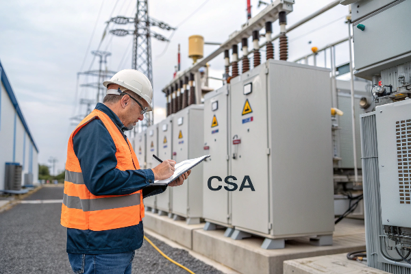 Electrical inspector reviewing CSA certification