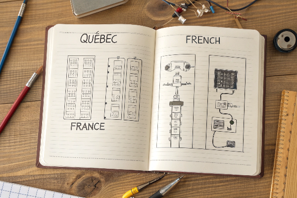 dictionary comparing Quebec and France electrical terminology