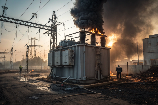 Power transformer explosion aftermath transformer explosion scene