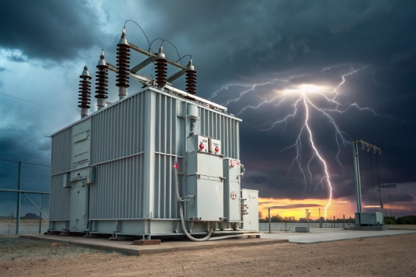 Substation transformer with lightning arresters